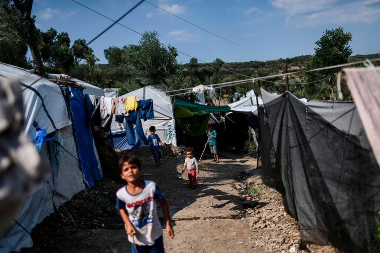 Archiefbeeld, vluchtelingenkamp Moria op Lesbos. Beeld AFP