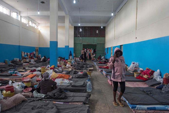 Vluchtelingen in een kamp in de Libische stad Zawiyah.