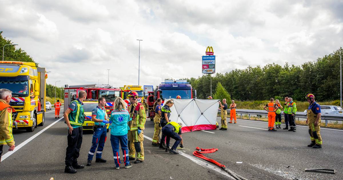 Man uit Den Bosch overleden bij botsing tussen bestelauto en vrachtwagen op A2.