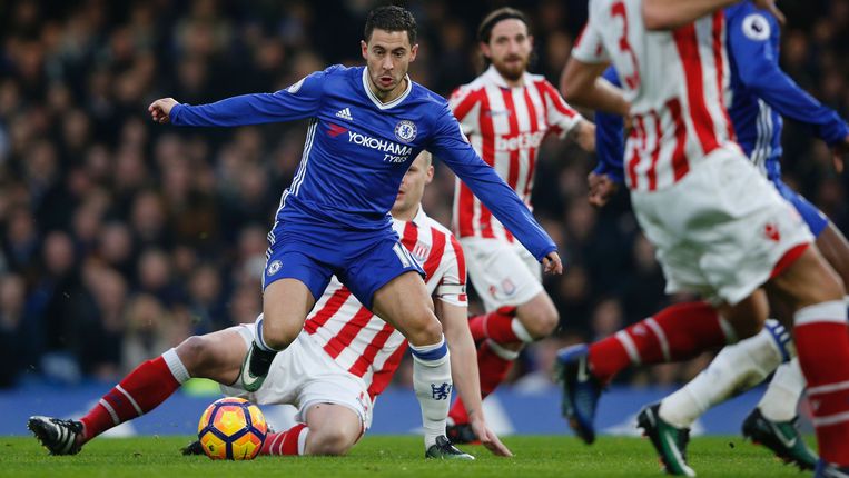 Eden Hazard was bijwijlen ongrijpbaar en hij gaf de assist voor de 2-1. Beeld AFP