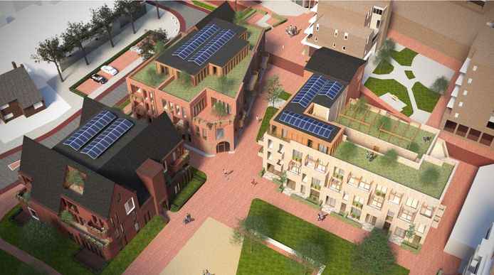 Vogelvluchtimpressie van de nieuwbouw aan De Spinde in Hardenberg.
