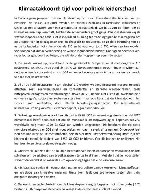 Open brief van 350 Nederlandse wetenschappers.