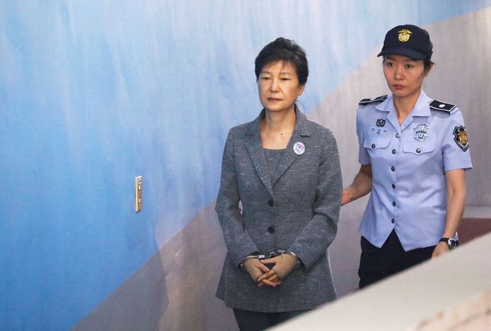 Voormalig president Park Geun-hye op haar proces in 2017.
