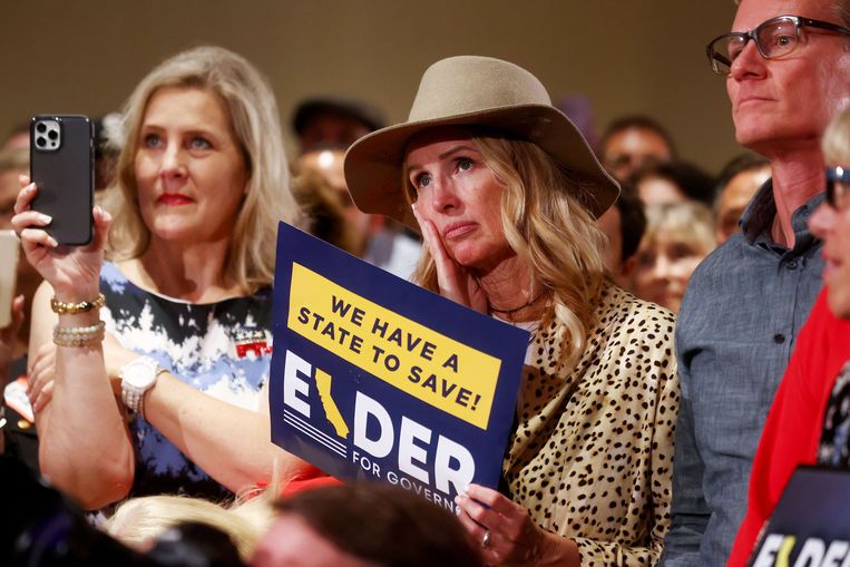 Ontgoocheling bij de aanhangers van Republikein Larry Elder. Beeld AFP