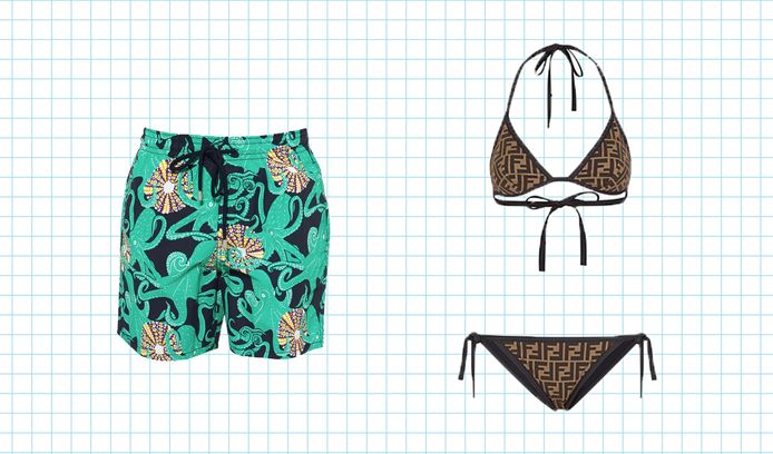 De ‘Octopus Print Swim Shorts’ van Vilebrequin en de Fendi ‘FF Motif Bikini’.