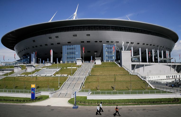 Het stadion van Zenit in Sint-Petersburg, waar de finale van de Champions League op 28 mei oorspronkelijk zou worden gespeeld. Beeld AP