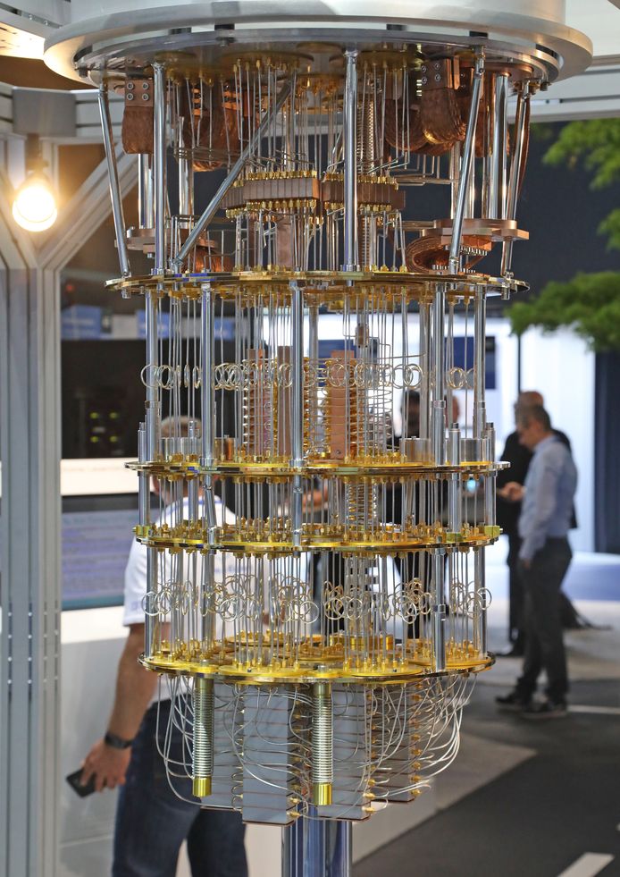 Microsoft is niet de enige die inzet op kwantumcomputers. Hier een prototype dat IBM in juni tentoonstelde op de computerexpo van Hannover, Duitsland.