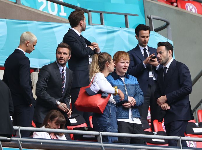 Ed Sheeran en Cherry tijdens de match van Engeland drie dagen geleden.