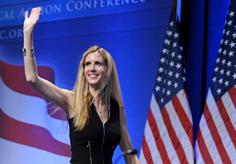 De oerconservatieve columniste, publiciste en powerlady Ann Coulter. Ze geeft onder andere op CNN en Fox News haar ongezouten mening. Beeld ap