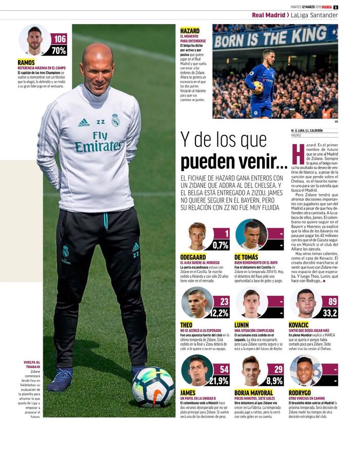 Ook L’Equipe en Marca noemen Eden Hazard de prioriteit van Zidane bij Real.