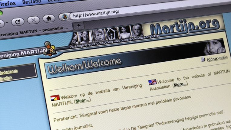 Screenshot van de website van pedofielenvereniging Martijn. Beeld archieffoto ANP