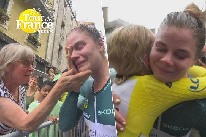 Lotte Kopecky reageerde emotioneel na de slottijdrit die haar naar de tweede plaats in het eindklassement van de Tour de France Femmes bracht.