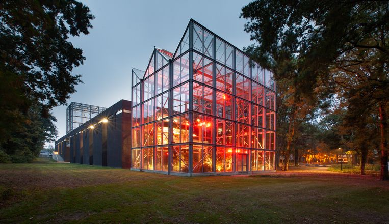 In de immense serre, die deel uitmaakt van Vanmechelens ­atelier, ­wonen fruiteters zoals ­toekans. 
 Beeld Koen Vanmechelen 2018 Photo by Philippe van Gelooven