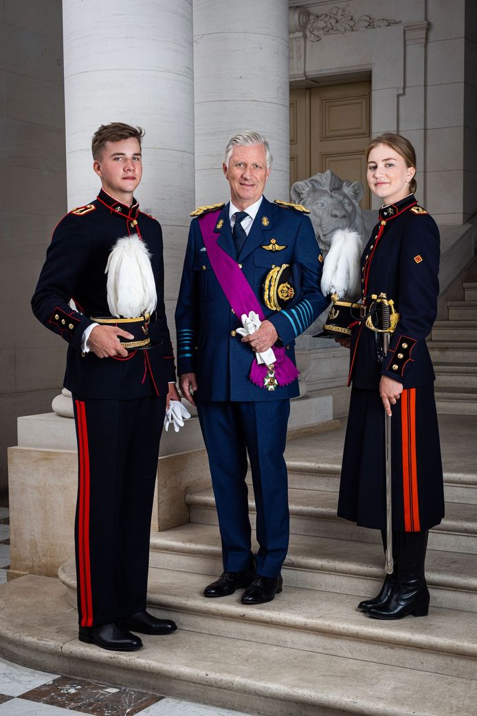 Prins Gabriël met koning Filip en kroonprinses Elisabeth.