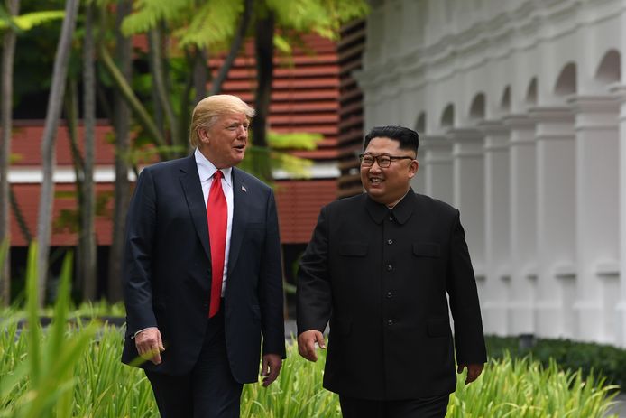 Donald Trump en Kim Jong-un tijdens de eerste top in juni vorig jaar.