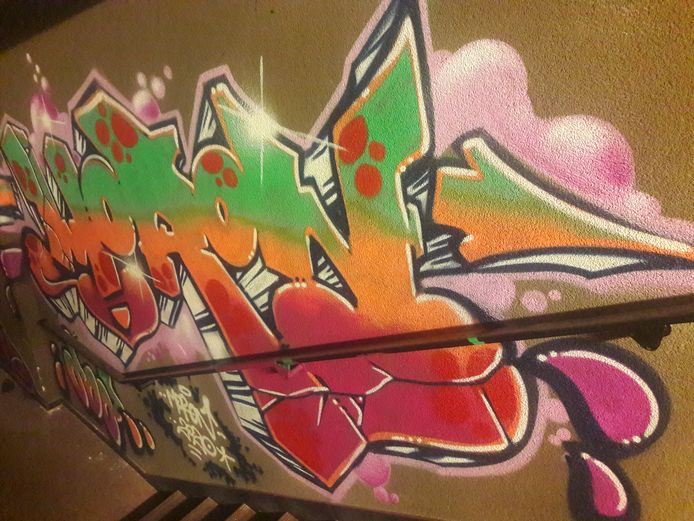 Kleurrijke graffiti op de muur van het Theater aan de Parade.