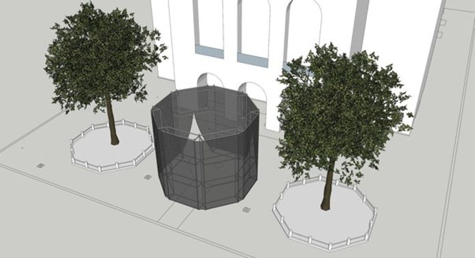 Dit paviljoen moet vanaf donderdag te zien zijn aan de Stadsschouwburg.