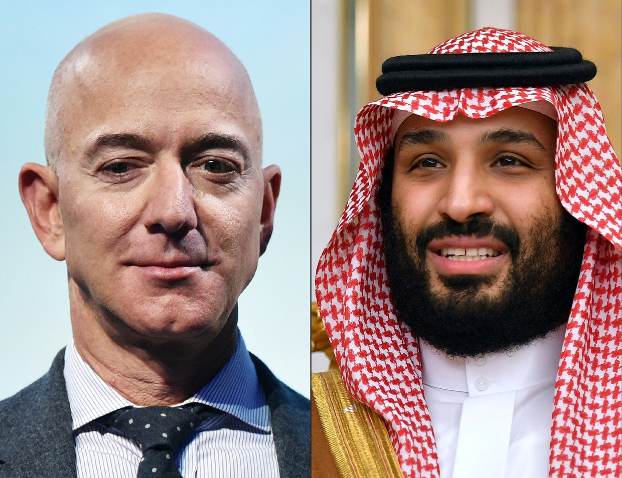  Jeff Bezos (links) en de Saudische kroonprins Mohammed bin Salman.  Beeld AFP