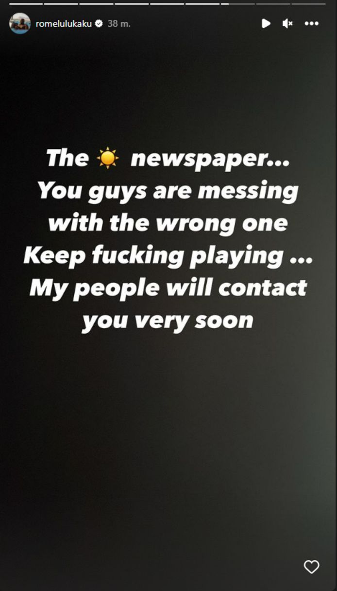Lukaku reageerde met een kwaad bericht op Instagram.