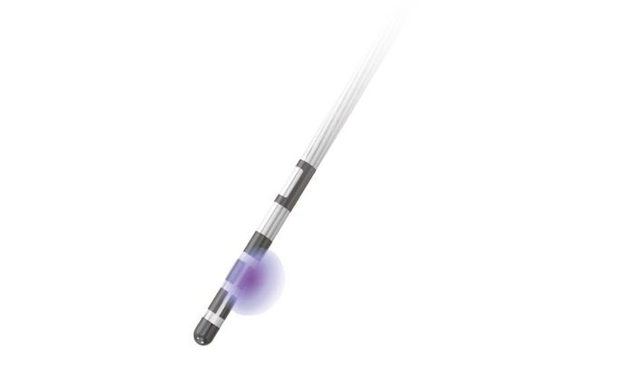 Zo ziet de nieuwe elektrode eruit, met vier contactpunten, waarvan de twee middelste directionele contactpunten zijn.