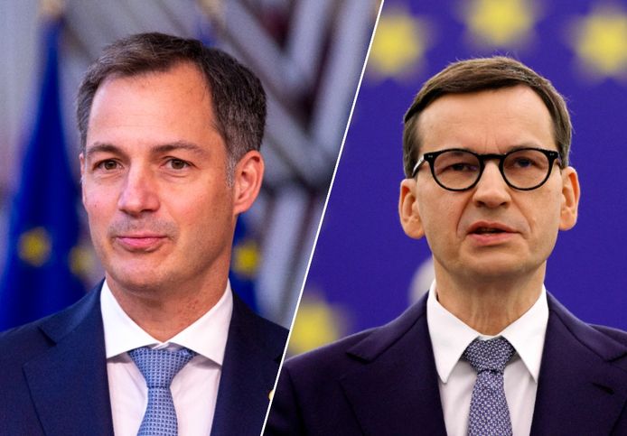 Premier Alexander De Croo en zijn Poolse ambtgenoot Mateusz Morawiecki.