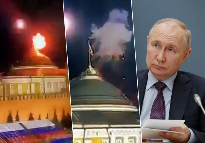 Op sociale media circuleren beelden waarop een explosie en rookwolk is te zien bij het Kremlin.