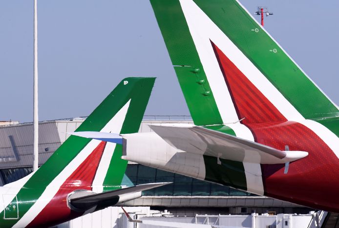 Toestellen van Alitalia op de luchthaven van Rome.