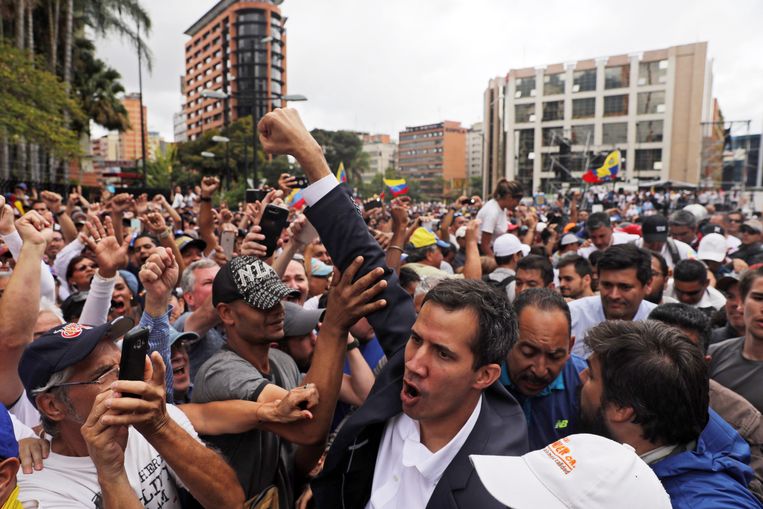 Juan Guaidó op de dag dat hij zichzelf tot president uitriep. Beeld EPA