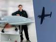 Ihor Latsjenkov bij de voorstelling van de 'Bober'-drone en videobeeld waarop die boven Moskou zou zijn gespot.