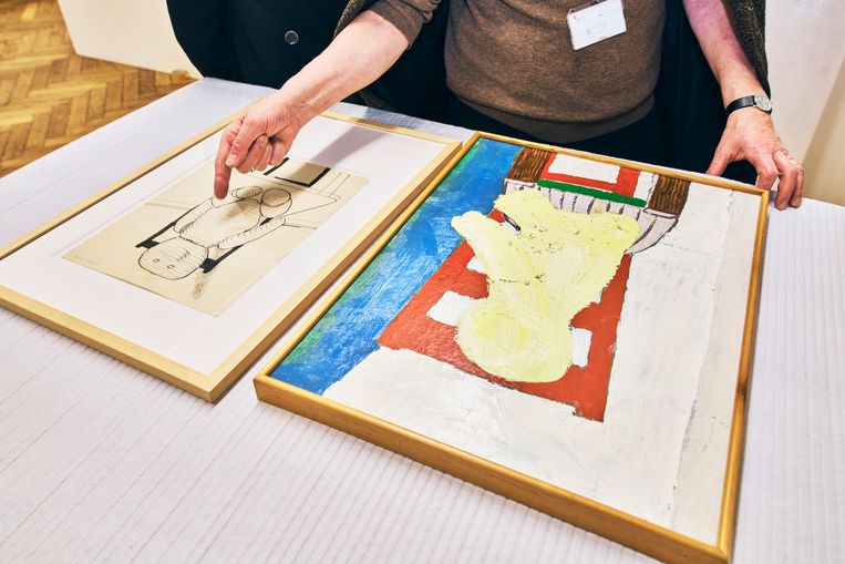 Enkele werken van Raveel die geëtaleerd worden in Bozar.  Beeld Thomas Nolf
