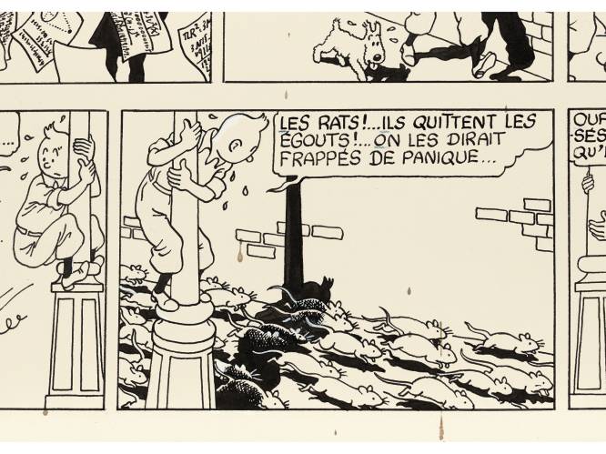 Originele Kuifje-tekening met bloedvlekjes van Hergé kan tot 400.000 euro opbrengen