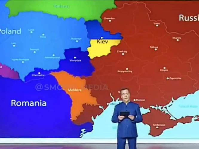 Russisch oud-president Medvedev toont kaart die toekomst van Oekraïne laat zien en er blijft niet veel van over