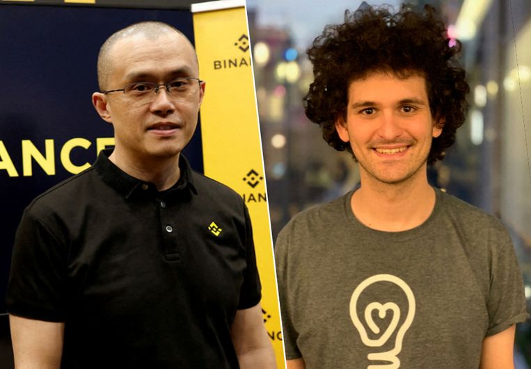 CEO van Binance Changpeng ‘CZ’ Zhao (links) en FTX-topman Sam Bankman-Fried (rechts).  Beeld REUTERS