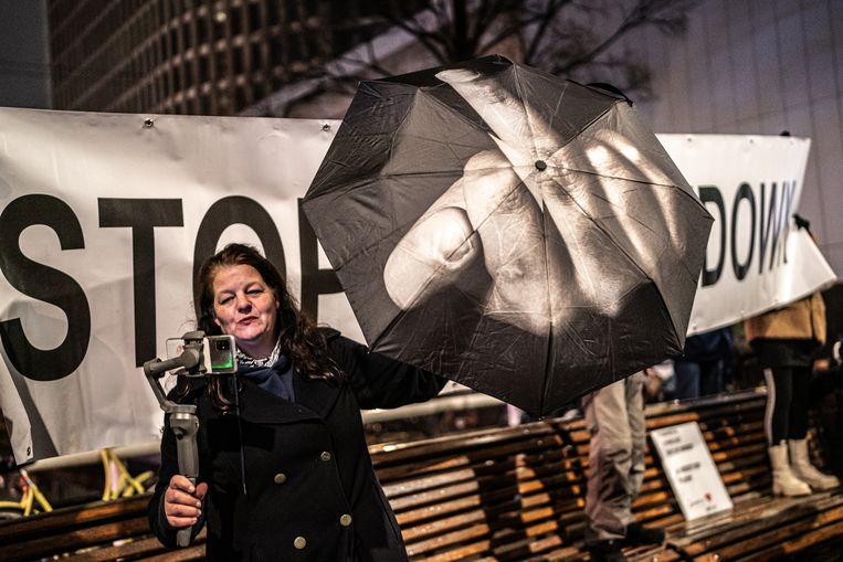 Protest tegen de aangescherpte coronamaatregelen, in december 2021. Beeld Joris van Gennip