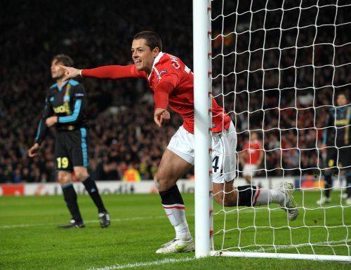 Javier Hernandez van Manchester United na het eerste doelpunt. EPA