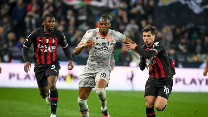 1 op 9 voor AC Milan: basisspeler Saelemaekers en invallers De Ketelaere en Origi delven het onderspit tegen een sterk Udinese