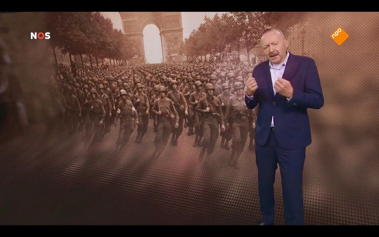 Beeld uit 'Het Bevrijdingsjournaal Extra' met Christ Klep. Beeld 