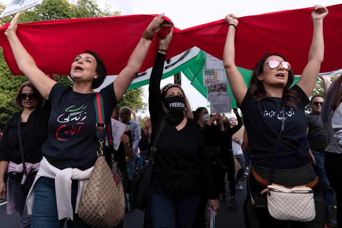 Demonstranten tijdens een steunmars voor Iraanse demonstranten in Washington.