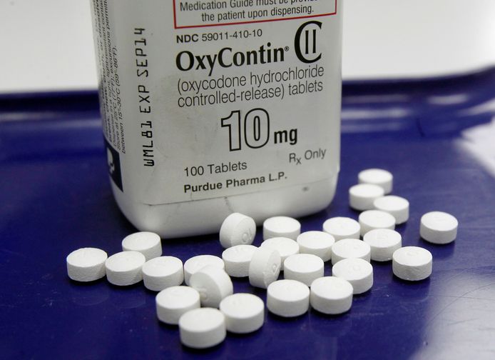 OxyContin, een erg verslavende opioïde pijnstiller van Purdue Pharma.