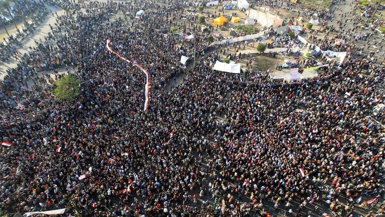 Protest op het Tahrirplein in Cairo. Beeld afp