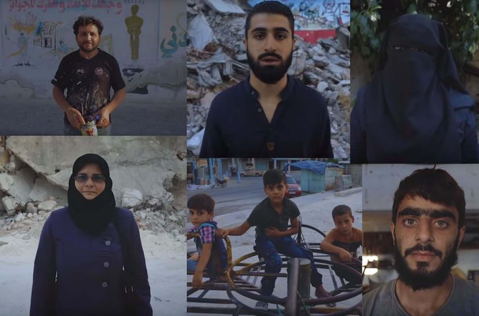 "On All Fronts” van de Syrische rapper werd al meer dan 32.000 keer bekeken en wordt wereldwijd besproken. In beeld 60 Syriërs die recht in de lens staren.