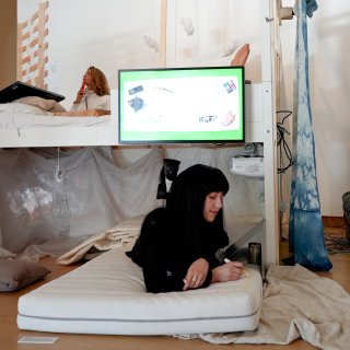 Disguised as a visitor, artist Jessica Kuhn secretly draws on her own work in the Stedelijk Museum