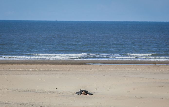 Blankenberge: een eenzame zonneklopper op het strand.