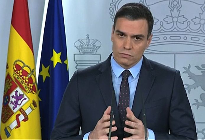 Premier Pedro Sánchez gisteren zijn zijn toespraak voor het Spaanse volk.