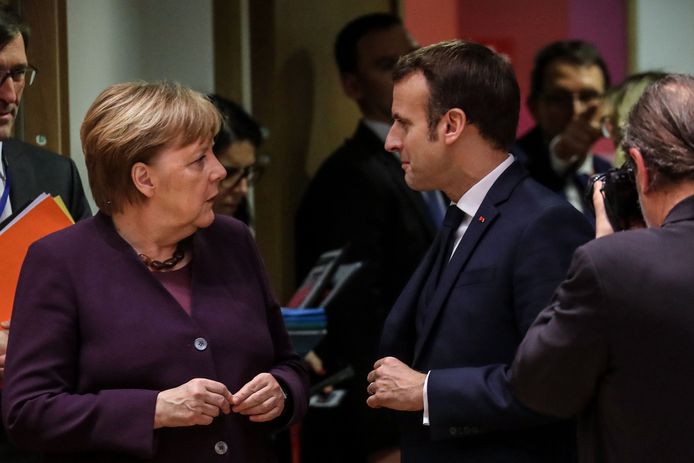 De Duitse bondskanselier Angela Merkel en de Franse president Emmanuel Macron.