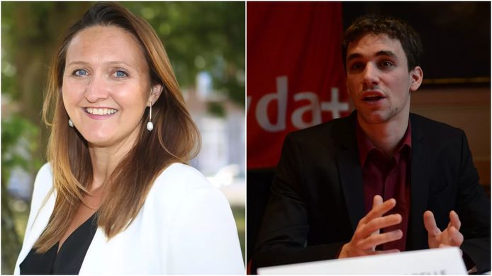 Burgemeester Gwendolyn Rutten (Open Vld) en Sander Vandecappelle (PVDA)