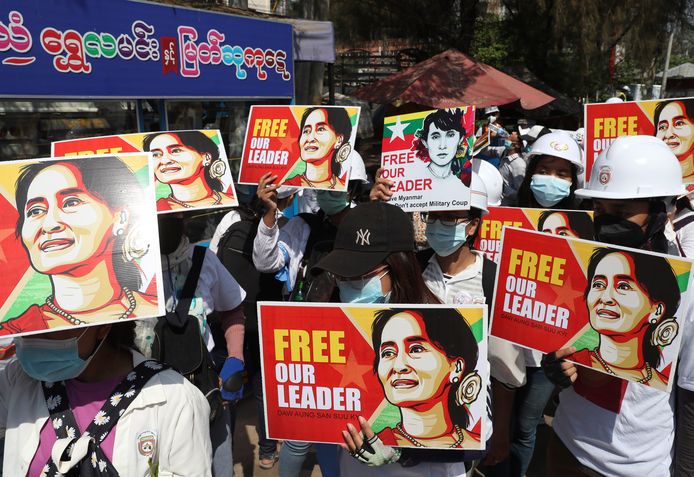 Beelden van protest in Mandalay, Myanmar.