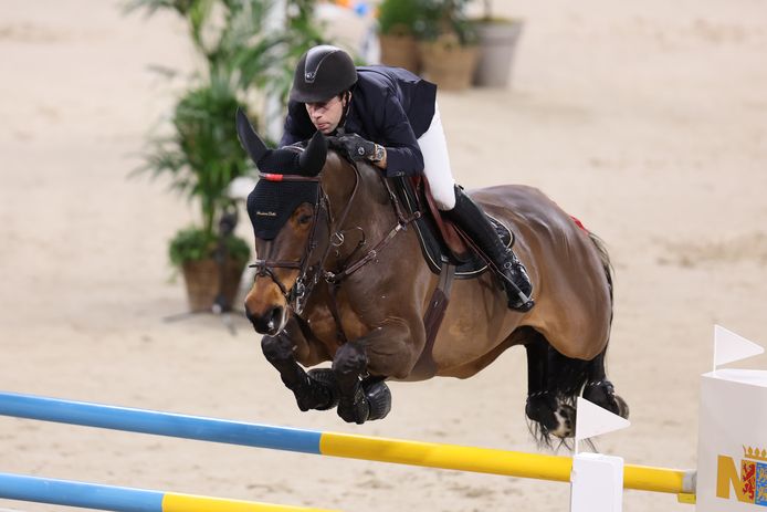 Maikel van der Vleuten in actie met Elwikke vlak voordat de combinatie de handdoek in de ring gooit.