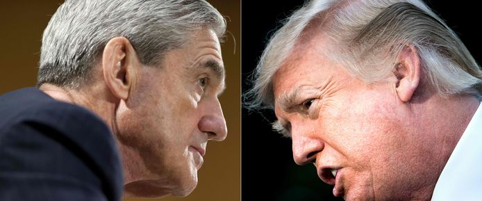 Speciaal aanklager Robert Mueller en de Amerikaanse President Donald Trump (rechts). Mueller neemt genoegen met geschreven antwoorden van de Amerikaanse president Donald Trump in het Ruslandonderzoek. Dat hebben ingewijden aan The New York Times laten weten.