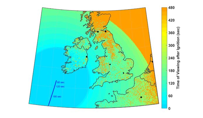 Zoomed in a bit more.  The launch can also be seen in our country.  Virgin Orbit itself shared these visibility maps.